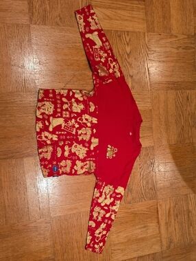 Kids Red Long-Sleeve Top with Gold Print